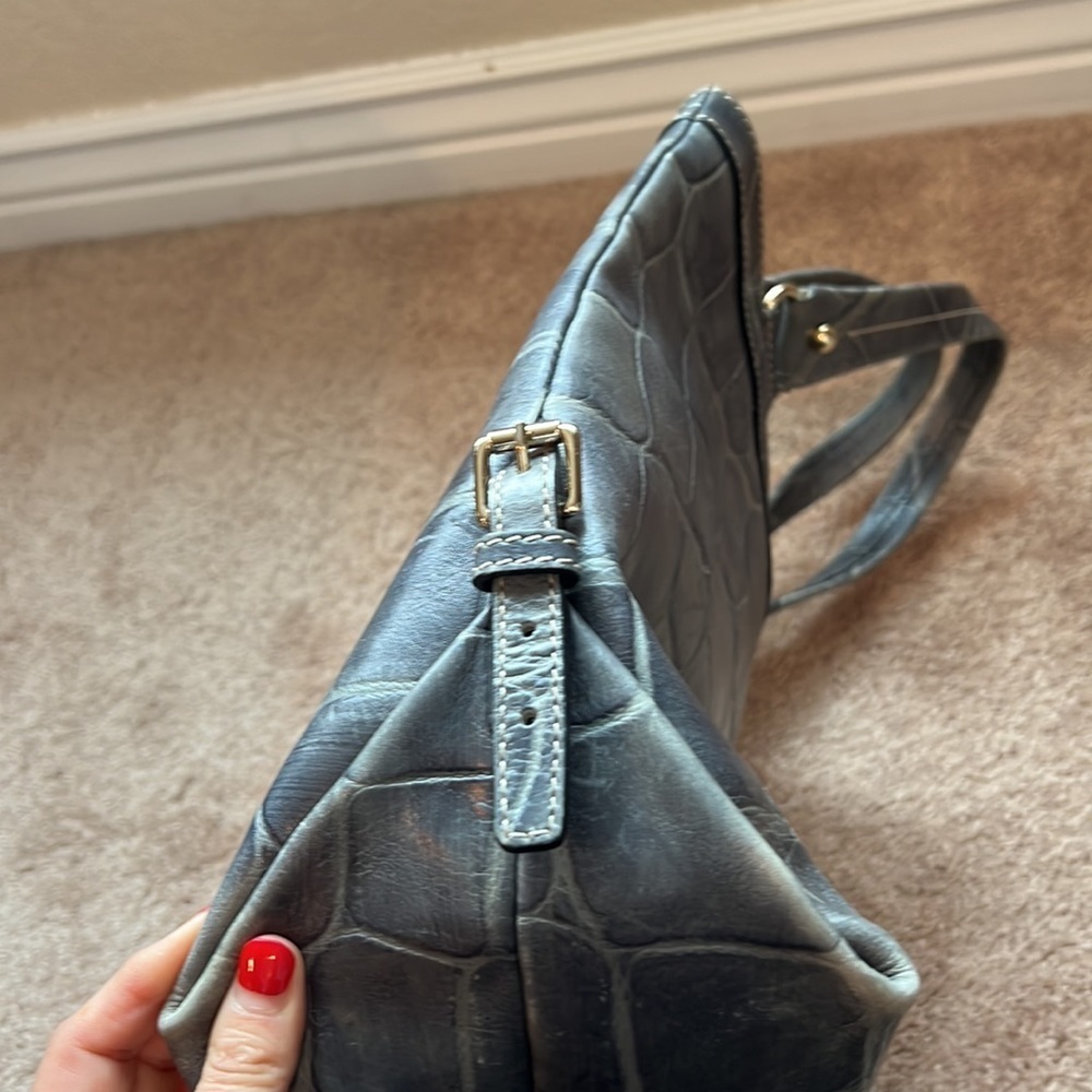 Dooney & Bourke Blue Croc Embossed Leather Top Handle Shoulder Bag Purse - Picture 6 of 11